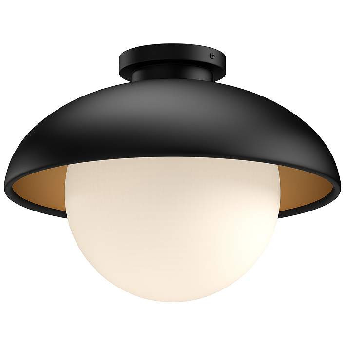 Alora Mood Rubio E26 11-in Matte Black/Opal Matte Glass Flush Mount | Lamps Plus