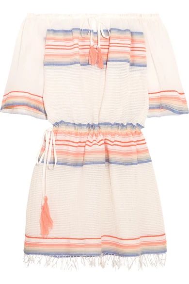 LemLem - Elsi Off-the-shoulder Striped Cotton-blend Gauze Mini Dress - Peach | NET-A-PORTER (US)