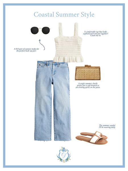 A coastal summer outfit that I’m loving! A white crochet top with straight leg light denim jeans, a rattan clutch purse and affordable ray ban dupes! 

Coastal Granddaughter Outfit / Coastal Grandmother Style / Summer Style / Coastal Style / Hamptons Style / Nantucket Style / Cape Cod Style / Cape Cod Summer Style 