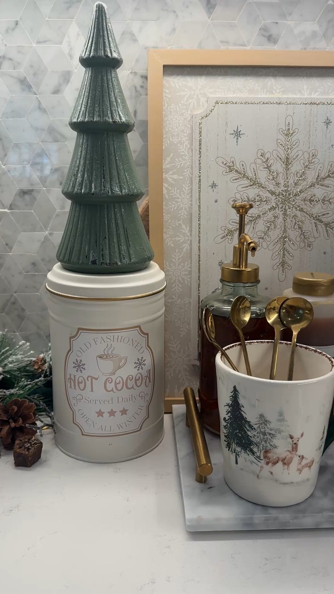 Cozy Christmas Coffee Bar ☕✨
A little holiday magic for your morning routine:
• Gold spoons for stirring all the festive drinks
• Glass jars to store coffee, cocoa + sugar
• Syrup dispenser for peppermint + caramel
• Christmas framed art + mini trees to make it feel extra special

Linking my favorite holiday mugs, syrup pumps, gold spoons, glass jars, and mini trees below. Shop the cozy corner! 🎄🤍

#LTKHoliday #LTKSeasonal #LTKHome