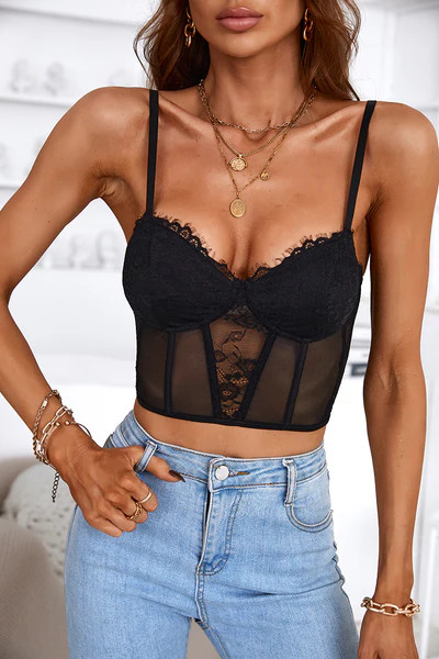 Black Lace Trims Sleeveless Tank Top | Cupshe