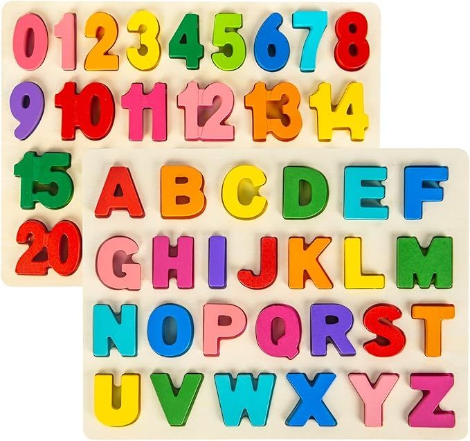 Attmu Wooden Puzzles for Toddlers, Alphabet Puzzle and Number Puzzle, 2 in 1 Preschool Educationa... | Amazon (US)
