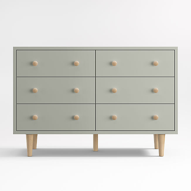 Finn Sage Green Wood Wide 6-Drawer Kids Dresser + Reviews | Crate & Kids | Crate & Barrel