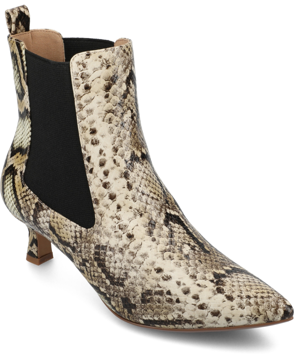 Journee Collection Women's Tenlee Pointed Toe Kitten Heel Dress Booties - Snake | Macy's