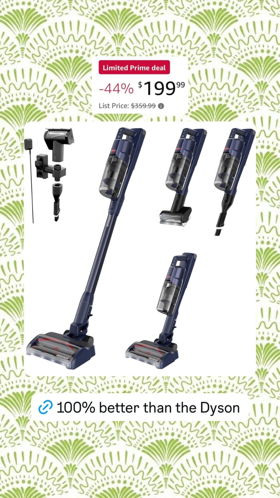 Honest opinion — I have a Dyson and this $199 vacuum has completely replaced it in my daily routine. The Bissell FurFinder cordless stick vacuum is 44% off right now as a limited Amazon Prime Day deal (down from $359.99), and the built-in front-facing light alone is a game changer for actually seeing dust and pet hair on hard floors and low-pile rugs. If you’ve been looking for the best cordless stick vacuum for pet hair that doesn’t come with a Dyson price tag, this is genuinely one of the best Amazon home finds I’ve come across.

#LTKmomlife #LTKSaleAlert #LTKHome