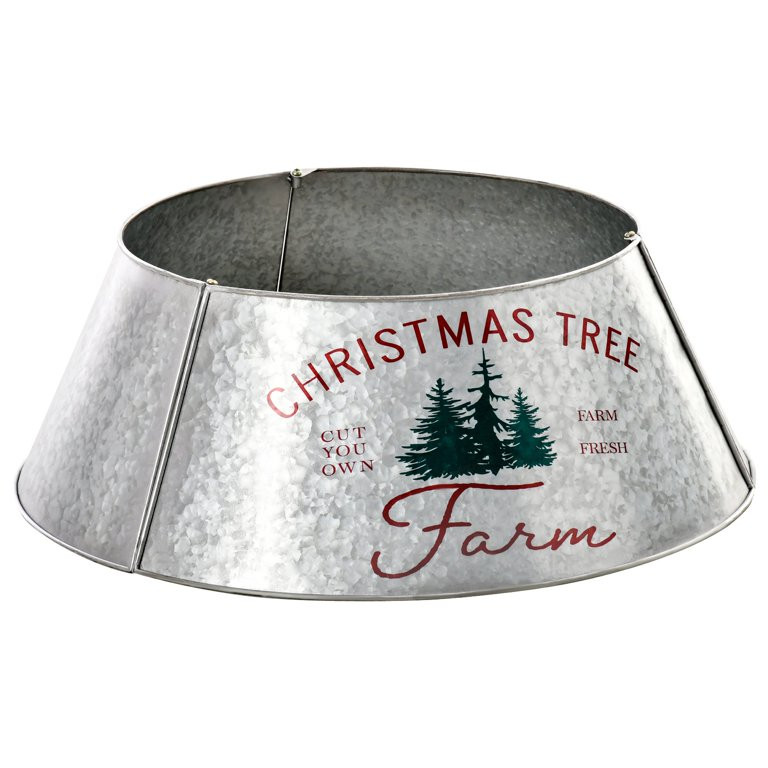 Mixfeer Christmas Tree Collar, Steel Tree Ring Skirt Decor w/ Printed Design, 26" Base, Silver - ... | Walmart (US)