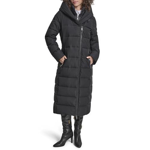 DKNY Women's Maxi Puffer Coat with Bib and Shawl Collar – Long Quilted Winter Jacket, Black, XS | Amazon (US)