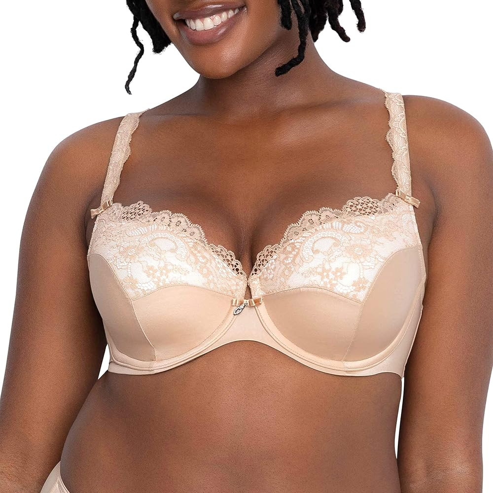 Curvy Couture Women's Plus Size Tulip Lace Push-Up Balconette Bra – Elegant Lift & Support | Amazon (US)