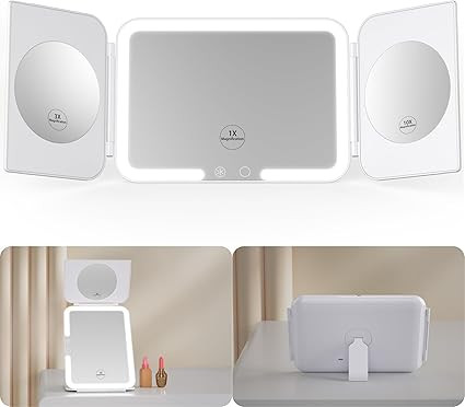 1X/3X/10X Magnifying Makeup Mirror with 3 Colored Lights and Touch Control, 5000mAh Rechargeable ... | Amazon (US)