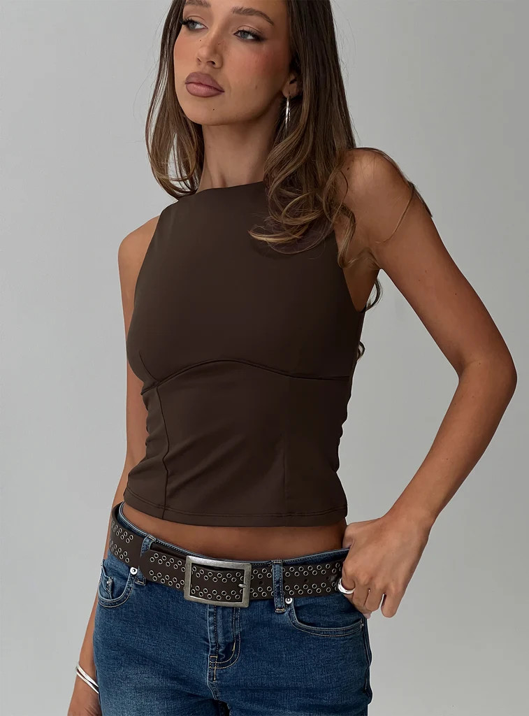 Georgetta Bust Detail Cami Top Brown | Princess Polly US