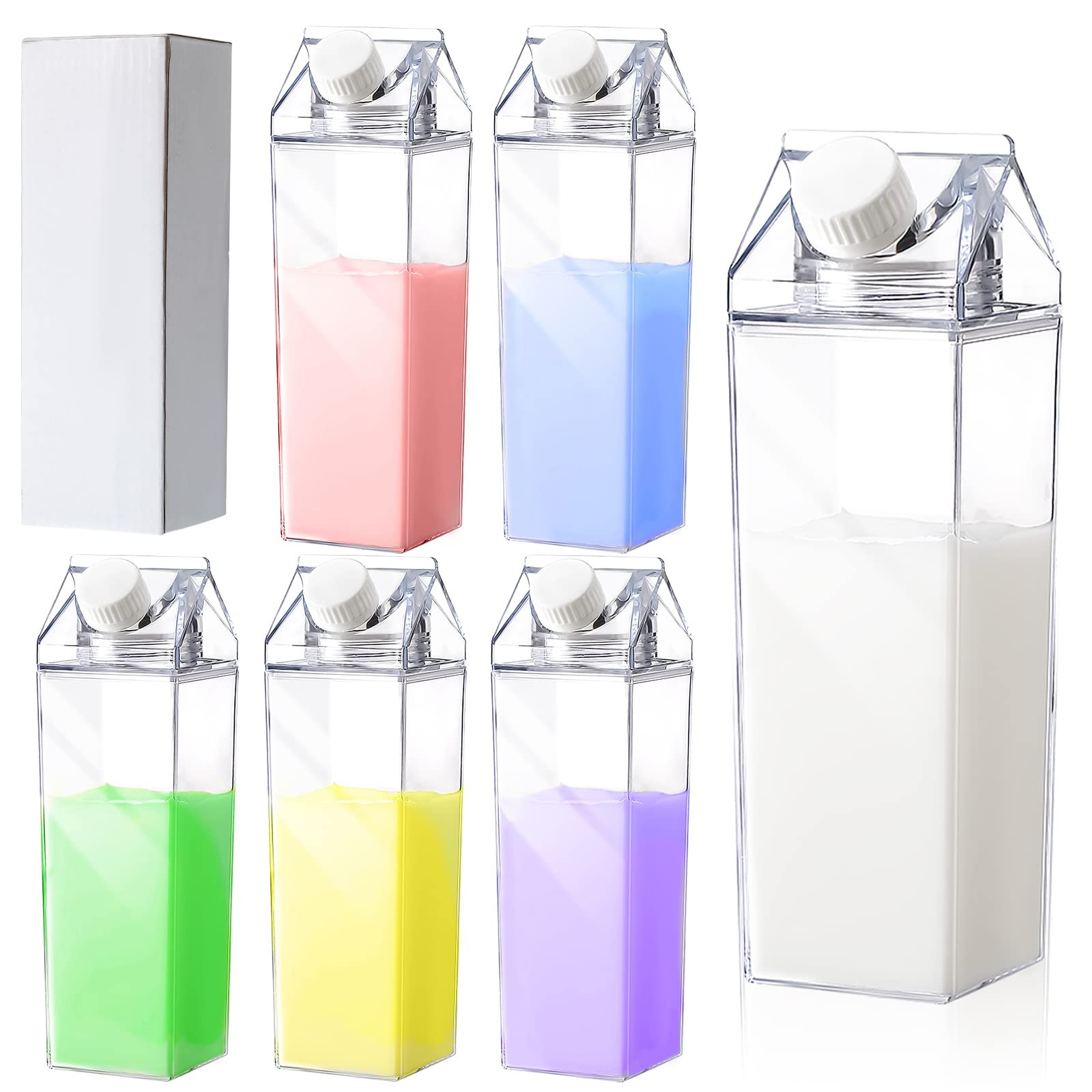 17 oz Milk Carton Water Bottles Clear Plastic Milk Box Portable Reusable Square Juice Bottles for... | Amazon (US)