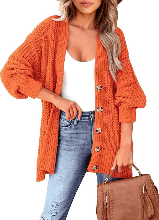 MASCOMODA Women's Long Sleeve Oversized Cable Knit Sweater Cardigan 2024 Fall Open Front Button D... | Amazon (US)