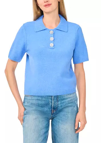 Women's Short Sleeve Embellished Button Polo Sweater | Belk