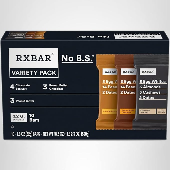 RXBAR Protein Bars, 12g Protein, Gluten Free Snacks, 3-Flavor Variety Pack, 18.3oz Box (10 Bars) | Amazon (US)