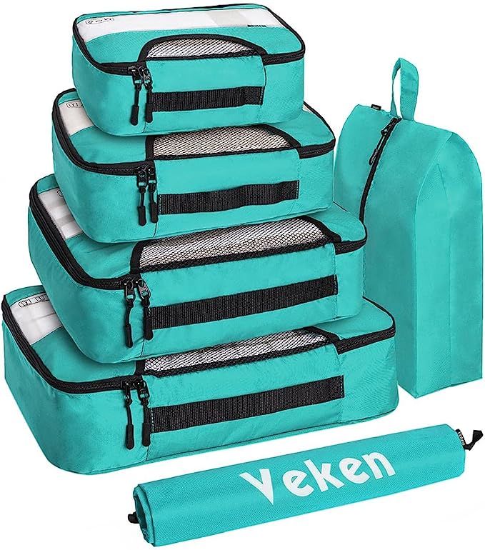 6 Set of Various Colored Packing Cubes in 4 Sizes (Extra Large, Large, Medium, Small), Veken Pack... | Amazon (US)
