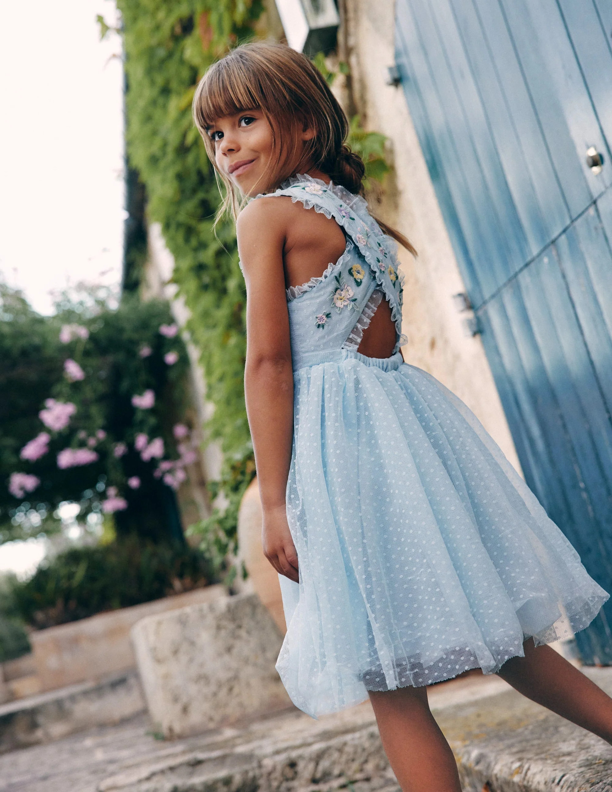 Tulle Cross-Back Dress-Blue Floral Embroidery | Boden (US)