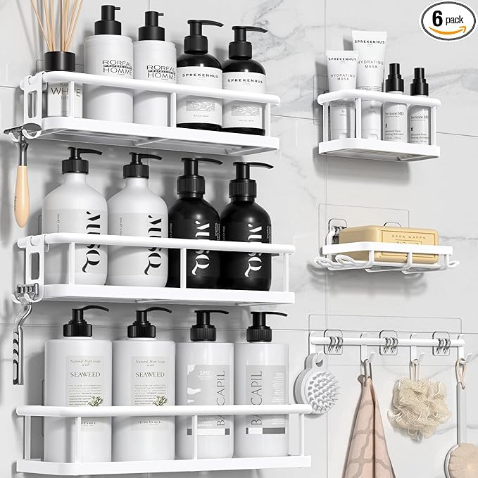 YASONIC Shower Caddy, 6 Pack Large Capacity shower organizer with Soap Holder and 12 Hooks, Rustp... | Amazon (US)