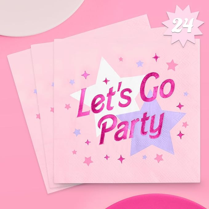 xo, Fetti Let's Go Party Pink Napkins - 3-ply, 25 pcs | Pink Bachelorette Party Decorations, Happ... | Amazon (US)