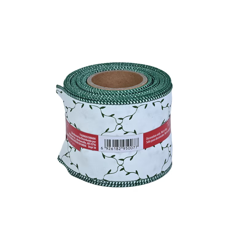 White and Green Trellis Christmas Ribbon, 2.5" x 25', by Holiday Time | Walmart (US)