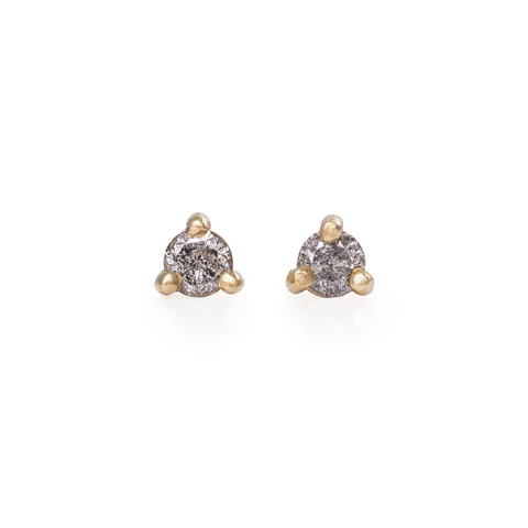 Hope & Magic | Solid Gold Tiny Stud Grey Diamond Earrings | Chupi | Chupi
