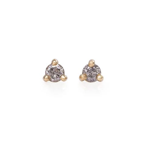 Hope & Magic | Solid Gold Tiny Stud Grey Diamond Earrings | Chupi | Chupi