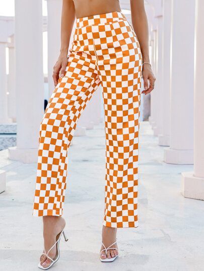 Double Crazy Checked Print Pants | SHEIN