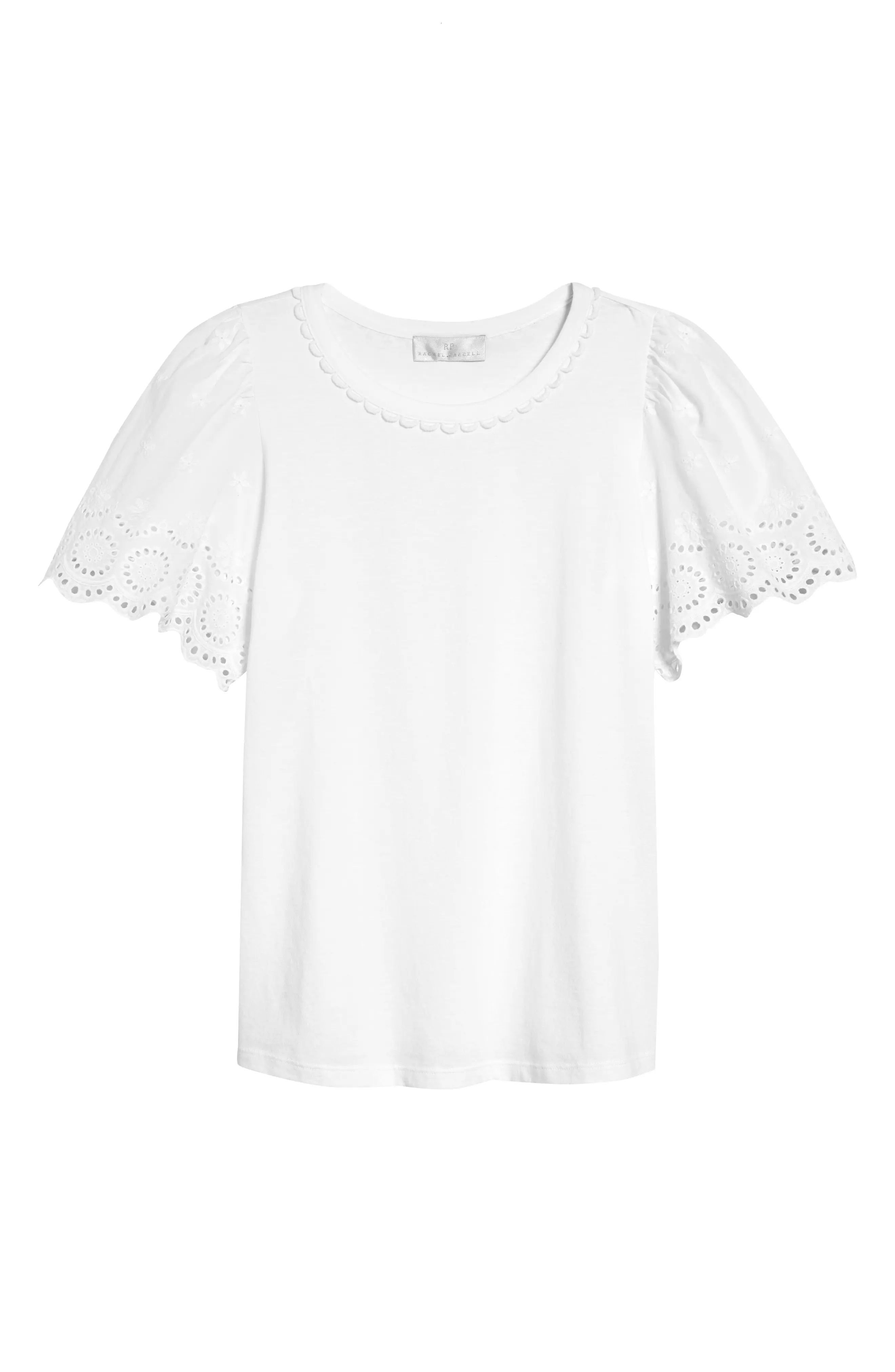 Women's Rachel Parcell Eyelet Flutter Sleeve T-Shirt, Size X-Small - White (Nordstrom Exclusive) | Nordstrom