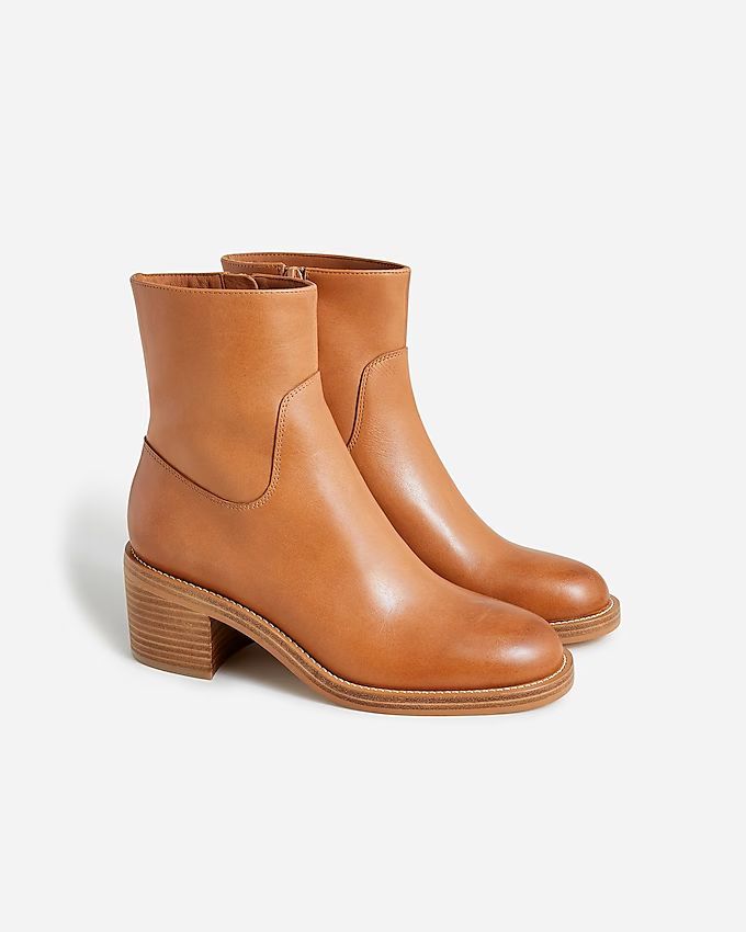 Stacked-heel ankle boots in leather | J.Crew US