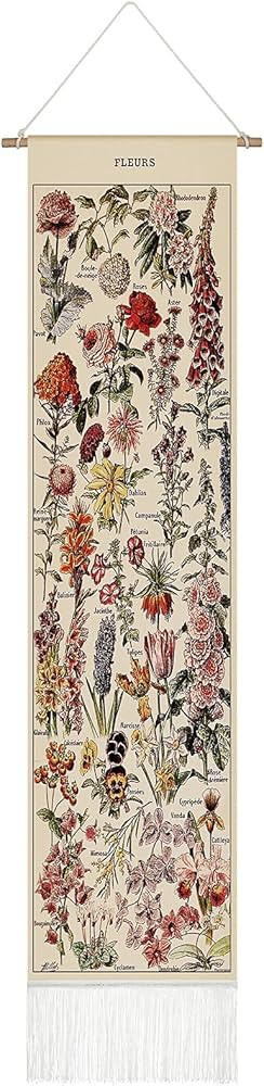 Tegeme Vintage Tapestry 52 x 13 Inch, Long Vertical Wall Hanging Reference Illustrative Botanical... | Amazon (US)