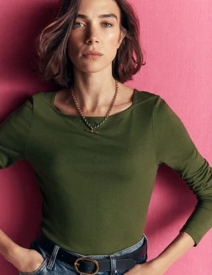 Boden Women's Supersoft Square Neck Top in Green | Size 14 | Boden (US)