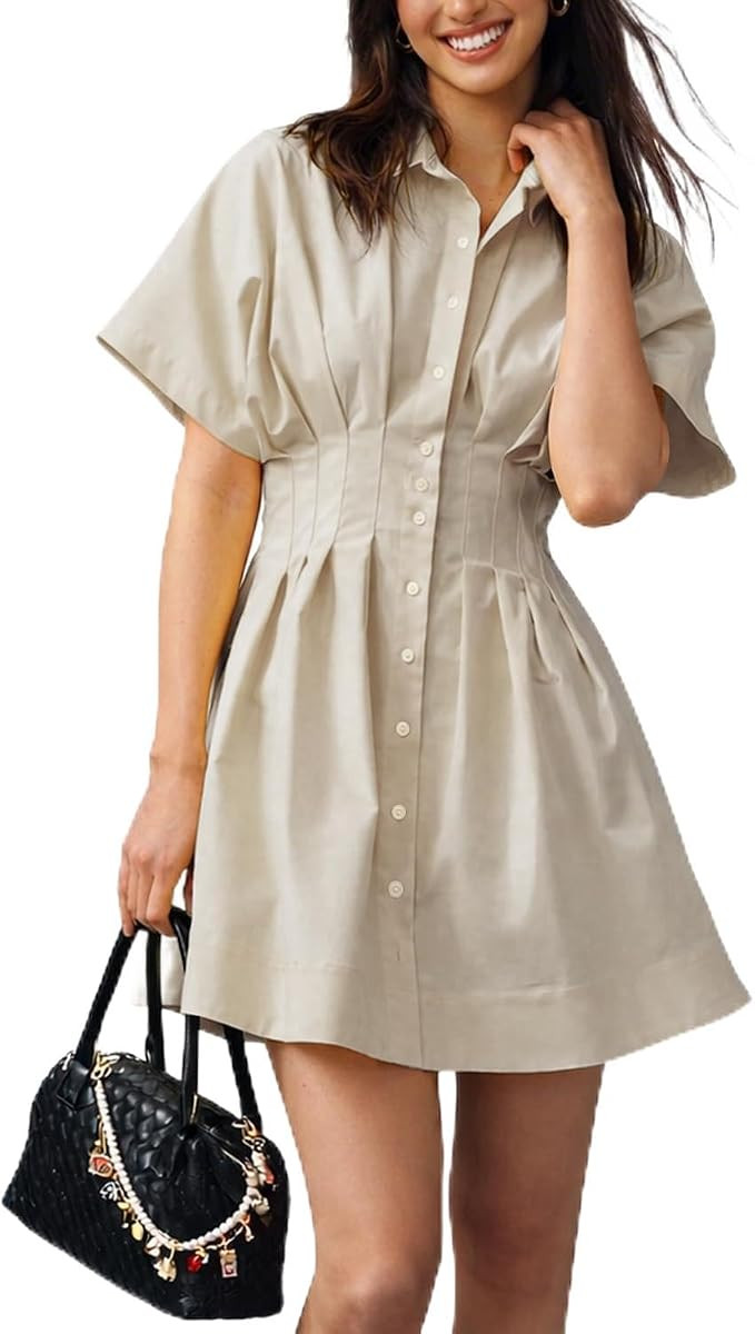 Shy Velvet Women's Mini Shirt Dress Button Down Short Sleeve Collared Dress | Women's Mini Shirt ... | Amazon (US)
