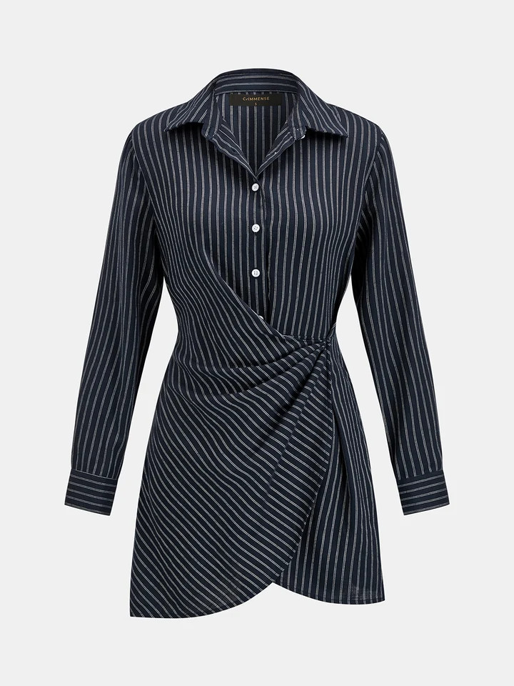 Twist Waist Striped Mini Shirt Dress | Commense