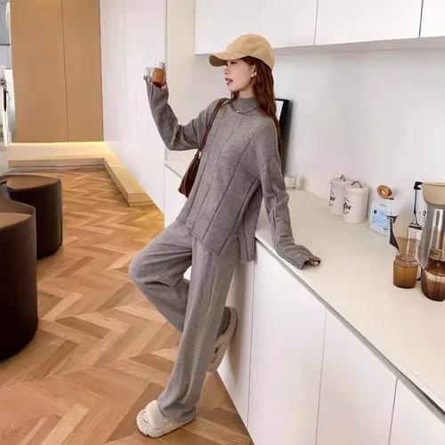 Sheppa - Set: Mock Neck Plain Sweater + Mid Rise Plain Straight Leg Pants | YesStyle | YesStyle Global