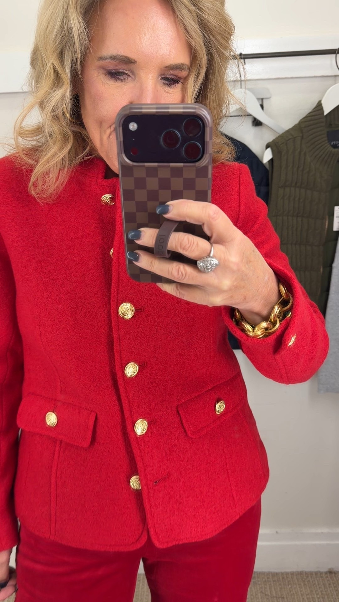 @talbots red velvet pants. These can be casual and be worn everyday. Wearing size 8 petite

Red boiled wool blazer is gorgeous.  Highly recommend that. I’m wearing an 8 petite but would prefer a 10 petite
Blouses size medium
Vests size medium petite

#LTKOver40 #LTKHoliday #LTKSaleAlert