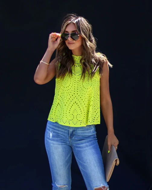 Sweet Georgia Cotton Eyelet Top - Neon Lime | VICI Collection