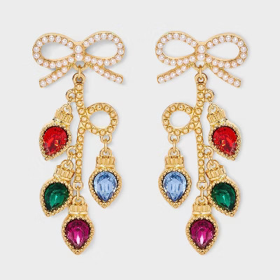 Christmas Bow with Lights Drop Earrings - Gold | Target
