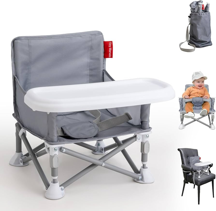 Tiny Marvels Portable Booster Seat, Foldable Baby High Chair with Removable Tray, Safety Harness ... | Amazon (US)