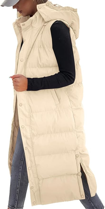 Grlasen Womens Long Puffer Vest Hooded Sleeveless Winter Coats Quilted Warm Zip Up Padded Outerwe... | Amazon (US)