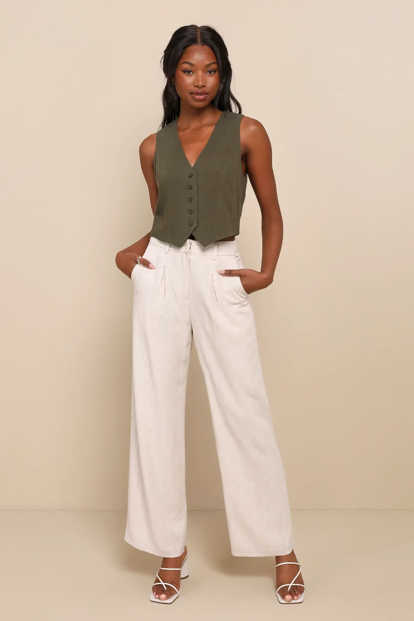 Sophisticated Stroll Beige Linen High Rise Straight Leg Pants | Lulus