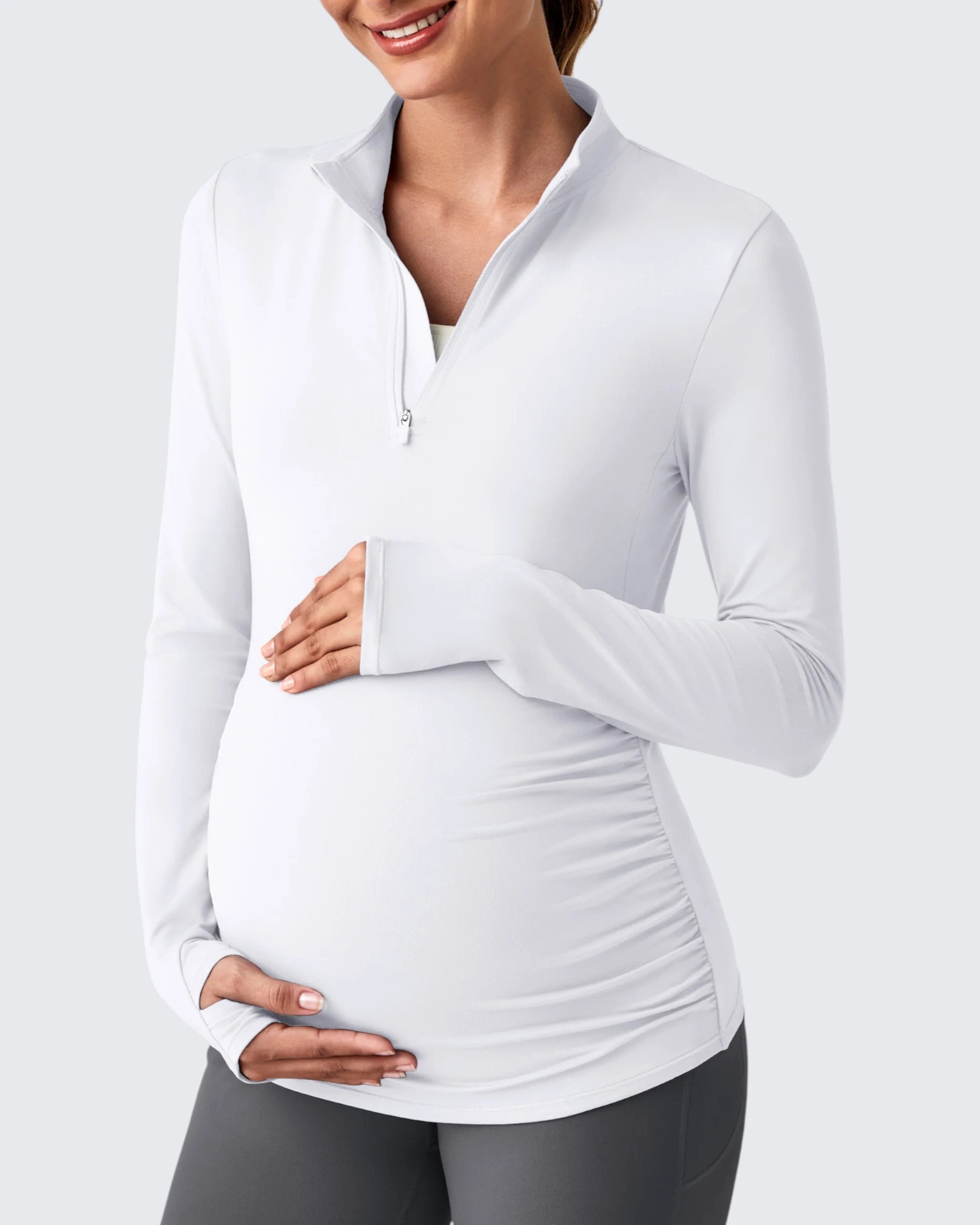 UPF 50+ Half Zip Sun Maternity Shirts - White / M | g4free activewear