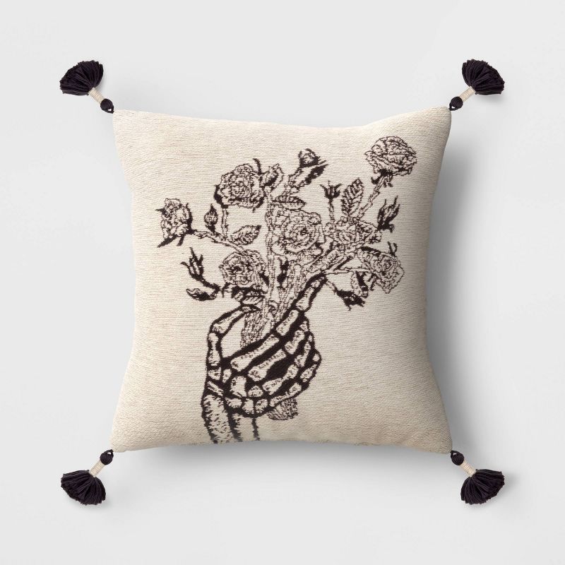 Woven Skeleton Hand Square Throw Pillow Black - Threshold&#8482; | Target
