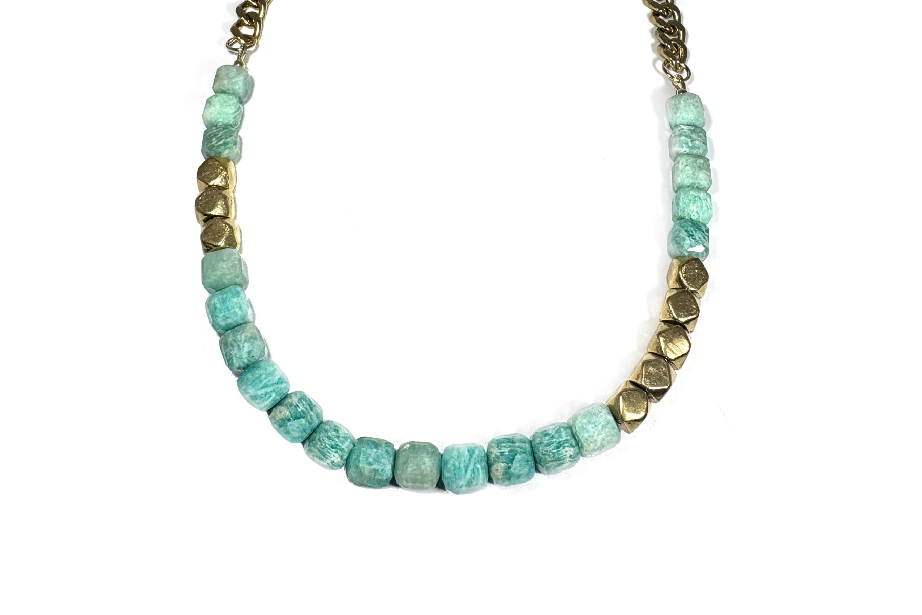 AMAZONITE CUBES & DIAMOND CUT BRASS NECKLACE \u2014 Rachel Nathan | Rachel Nathan