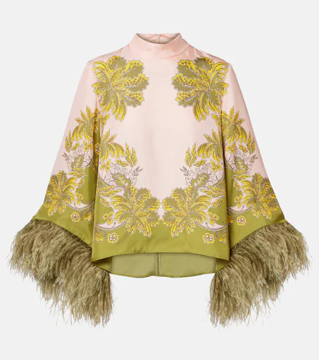 Make An Exit feather-trimmed silk twill top | Mytheresa (INTL)