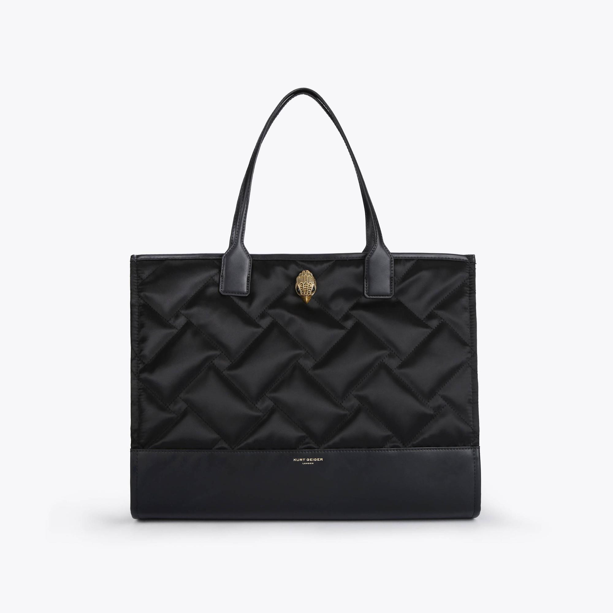 BLACK RECYCLED SQUARE QUILTED SHOPPER BAG SMALL GOLD EAGLE  by KURT GEIGER LONDON | Kurt Geiger (Global)