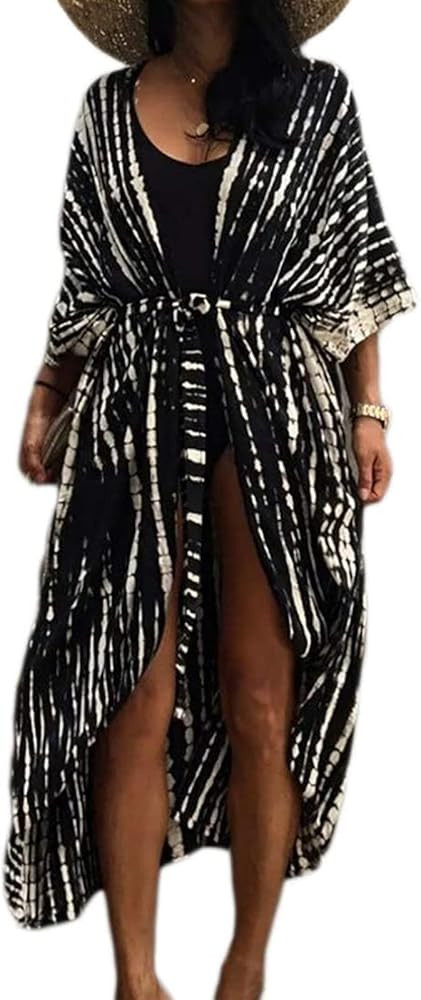 Tie Dye Beach Kimono Cardigan,Long Swimsuit Bikini Beach Cover Up, Open Front,Casual Loose Flowy | Amazon (UK)