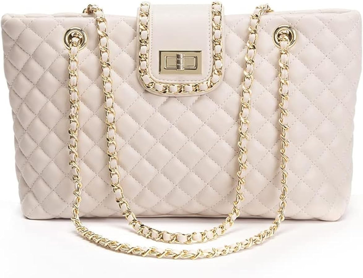 11.8"/13.4" Women Quilted Double Strap Large Tote Bag Shoulder Bag Hobo Tote Handbag（2 Sizes Av... | Amazon (US)