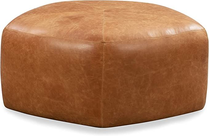Poly and Bark Porto Modern Leather Ottoman Pouf (Cognac Tan) | Amazon (US)