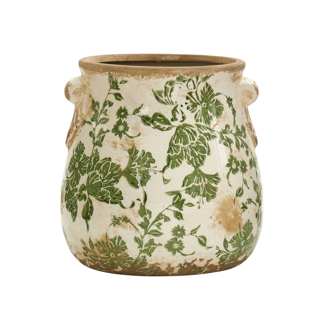 6.5\u201d Tuscan Ceramic Green Scroll Planter | Nearly Natural | Nearly Natural