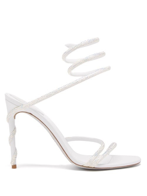 Rene Caovilla - Cleo Crystal-studded Satin Heeled Wrap Sandals - Womens - White | Matches (US)
