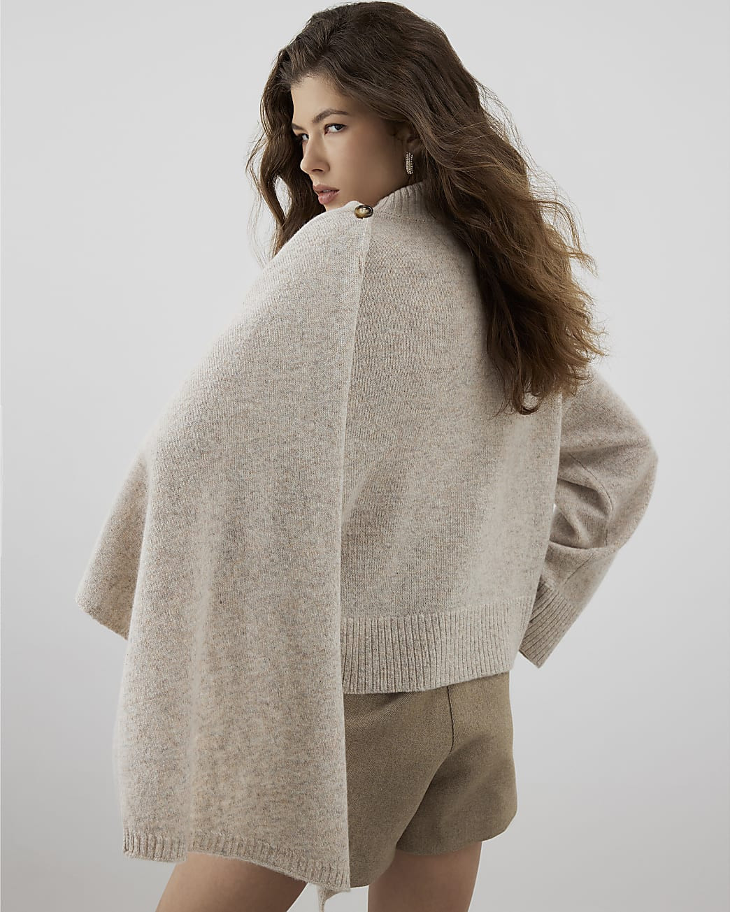 RI Studio Beige Wool Wrap Cape Jumper | River Island UK & IE